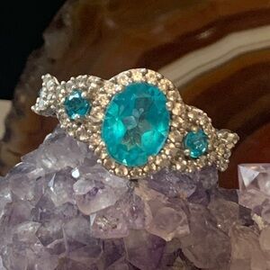 NWOT Blue and white sapphire ring platinum plated sterling size 8.75